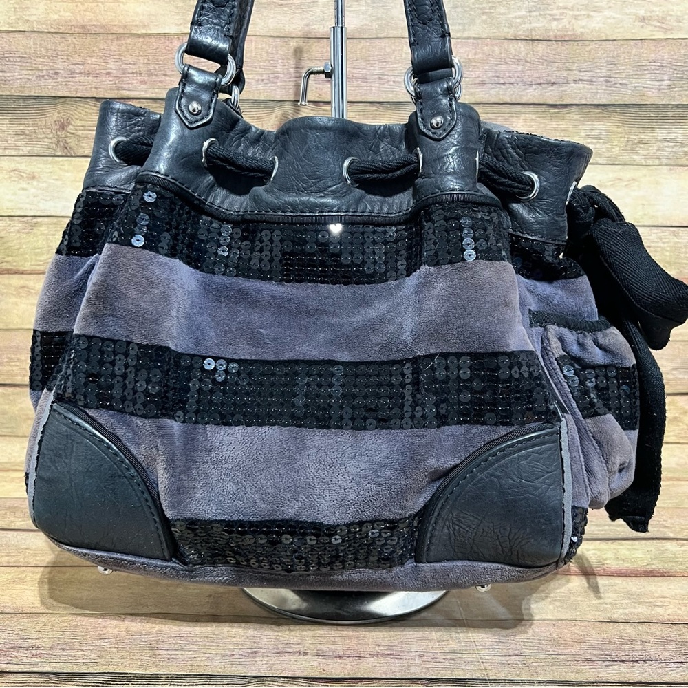 Juicy Couture Grey Velour Bejeweled Shoulder Bag - Picture 4 of 10